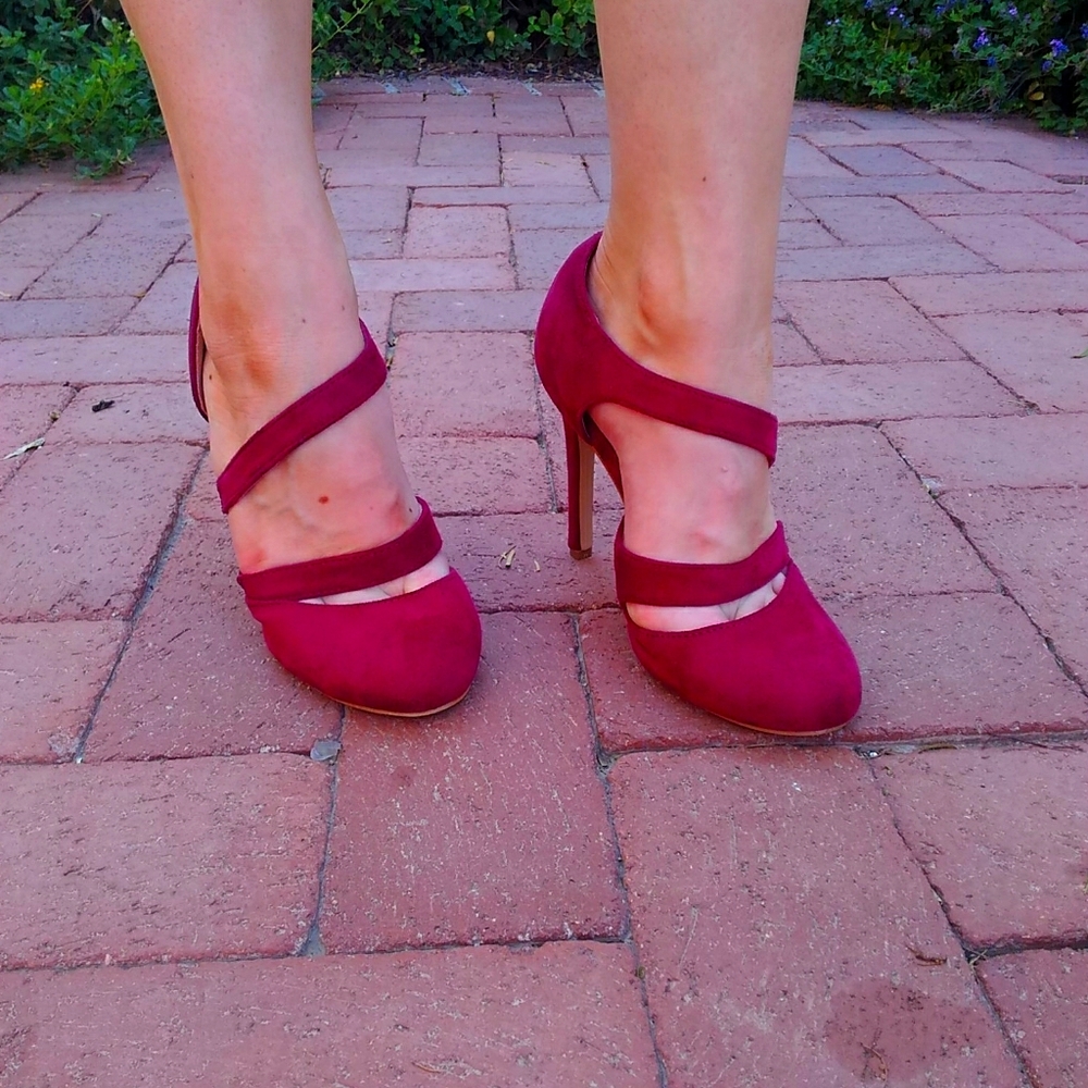 JG Shoes from DSW Burgundy Suede Strappy Heels